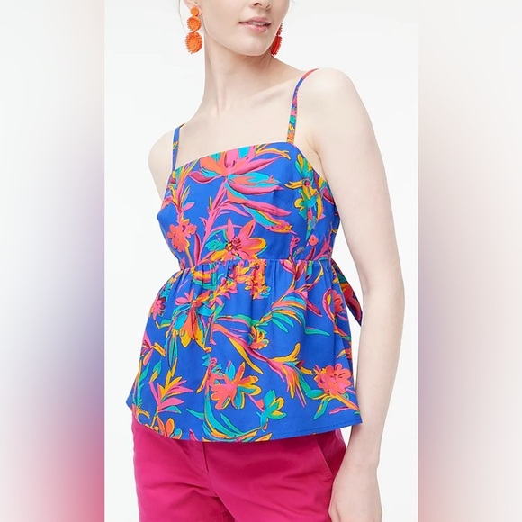 J. CREW Tropical Tie Back Strappy Top in Brilliant Blue Fuschia Size 10 - Picture 2 of 7